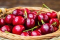 Red cherries in basket, ÃÂherry basket, red ÃÂherries on wooden